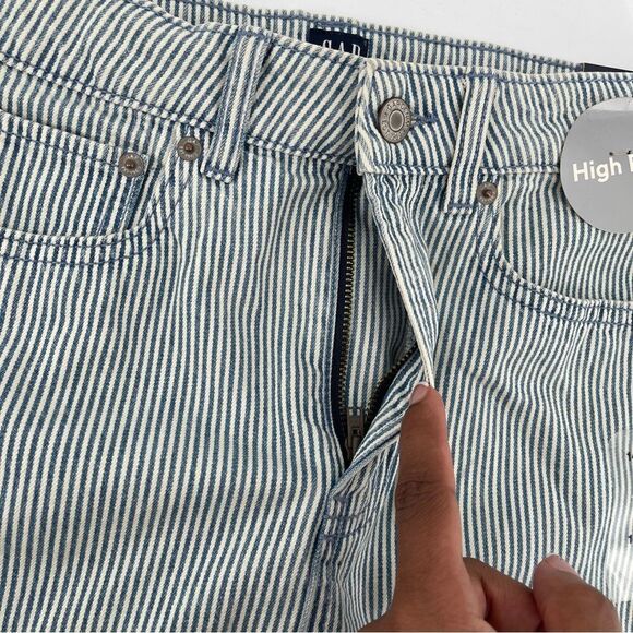 GAP Denim Girl’s High Rise Blue White Railroad Stripe Frayed Hem Denim Skirt 14 - Picture 11 of 15